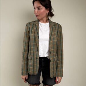 United Colors Of Benetton Green and Tan Plaid Blazer